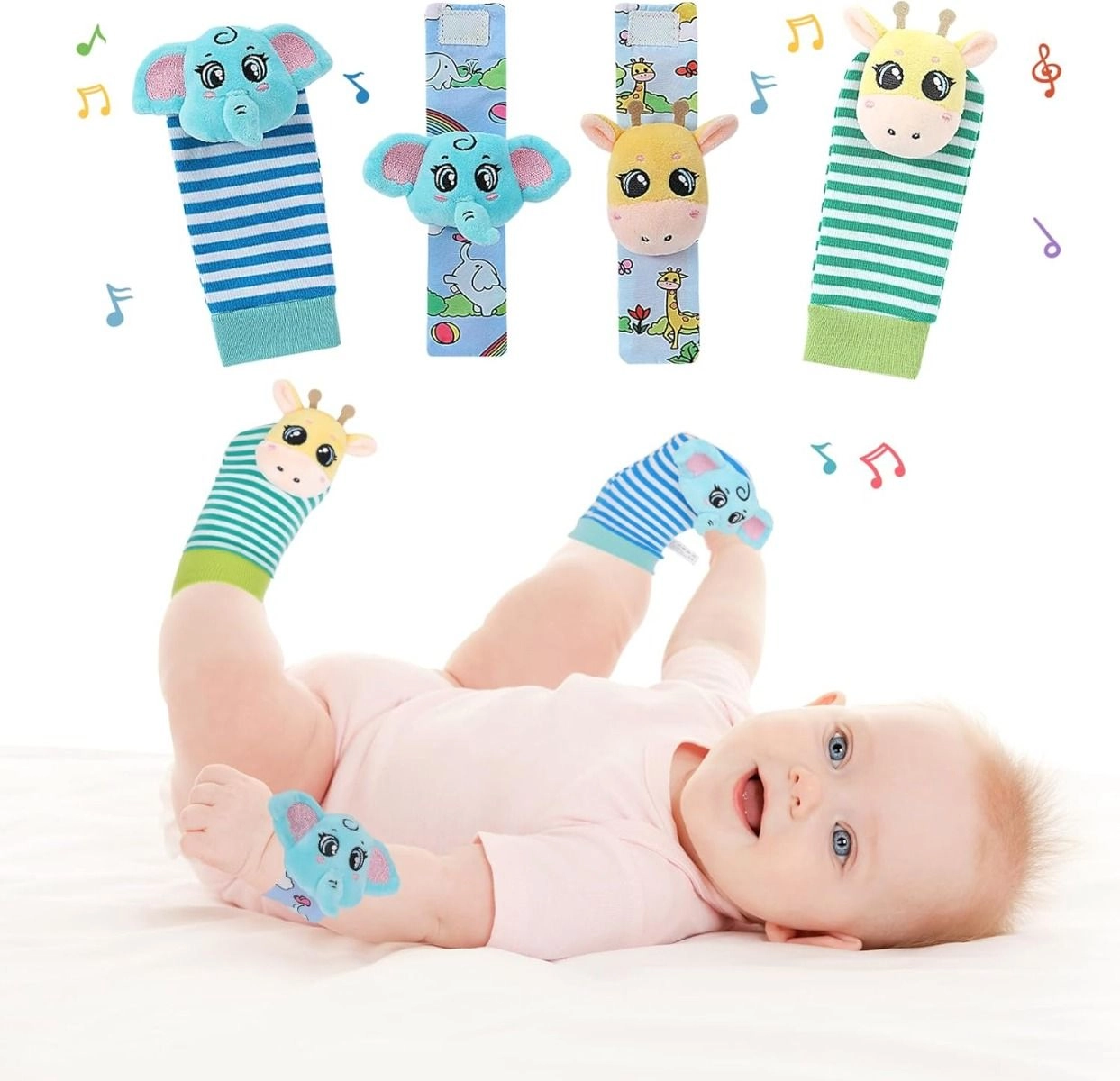 Wrist Rattle & Foot Finder Socks - 1+ Animal designs