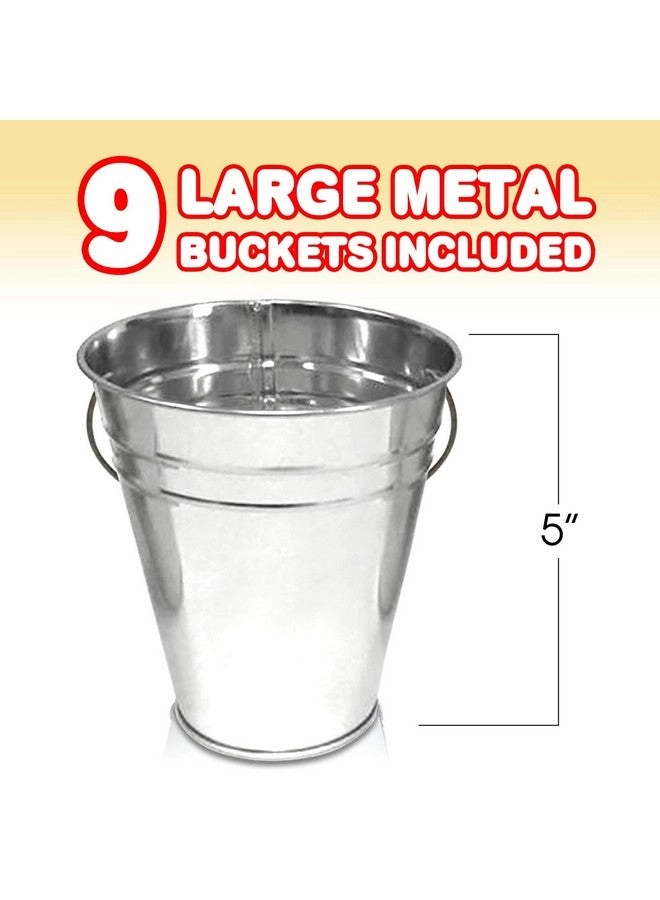 Bucket Ping Pong Ball Game - 9 Metal Buckets 12 Balls 1 Number Sticker Sheet Kids and Adults