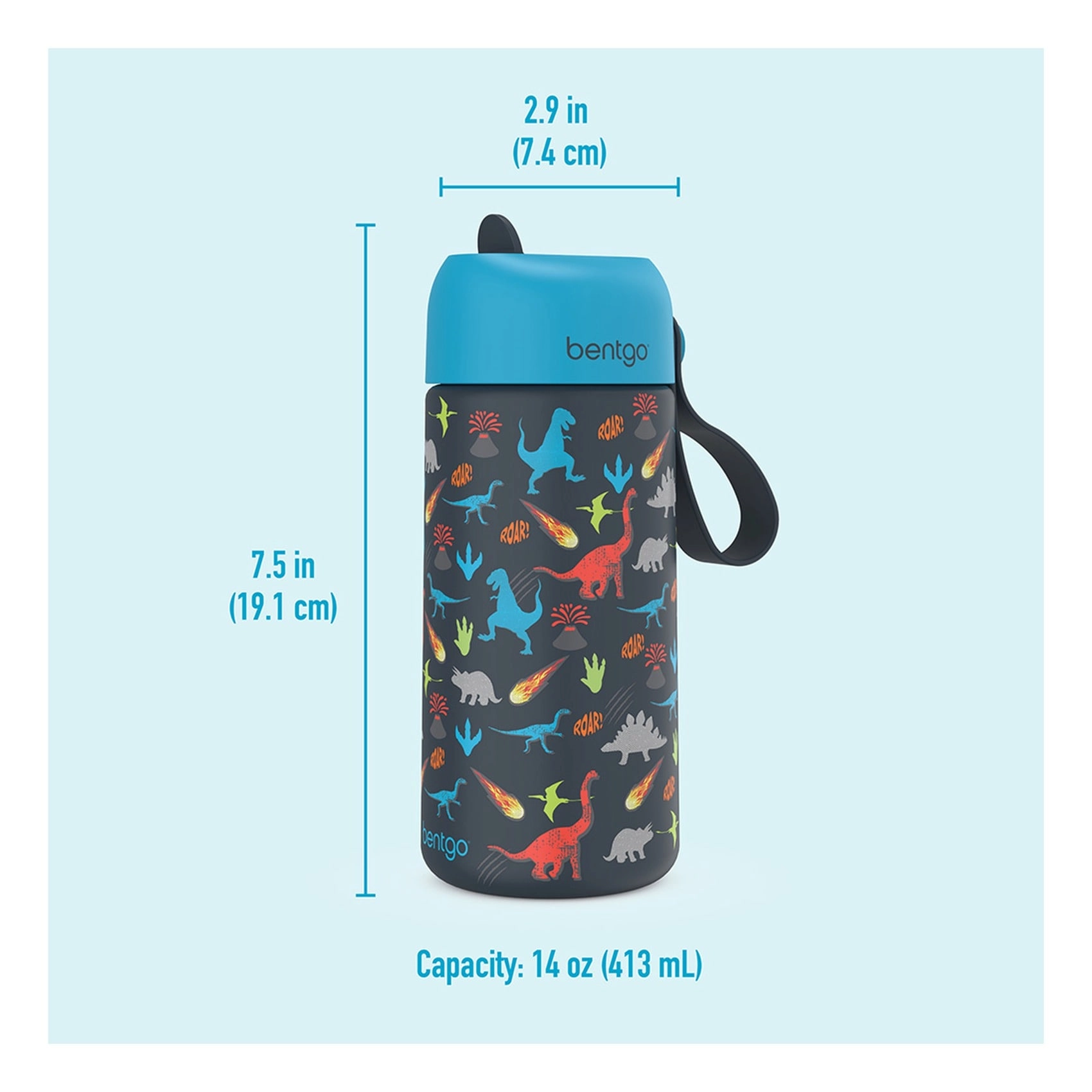 Dinosaur Water Bottle - Leak-proof lid 413 ml