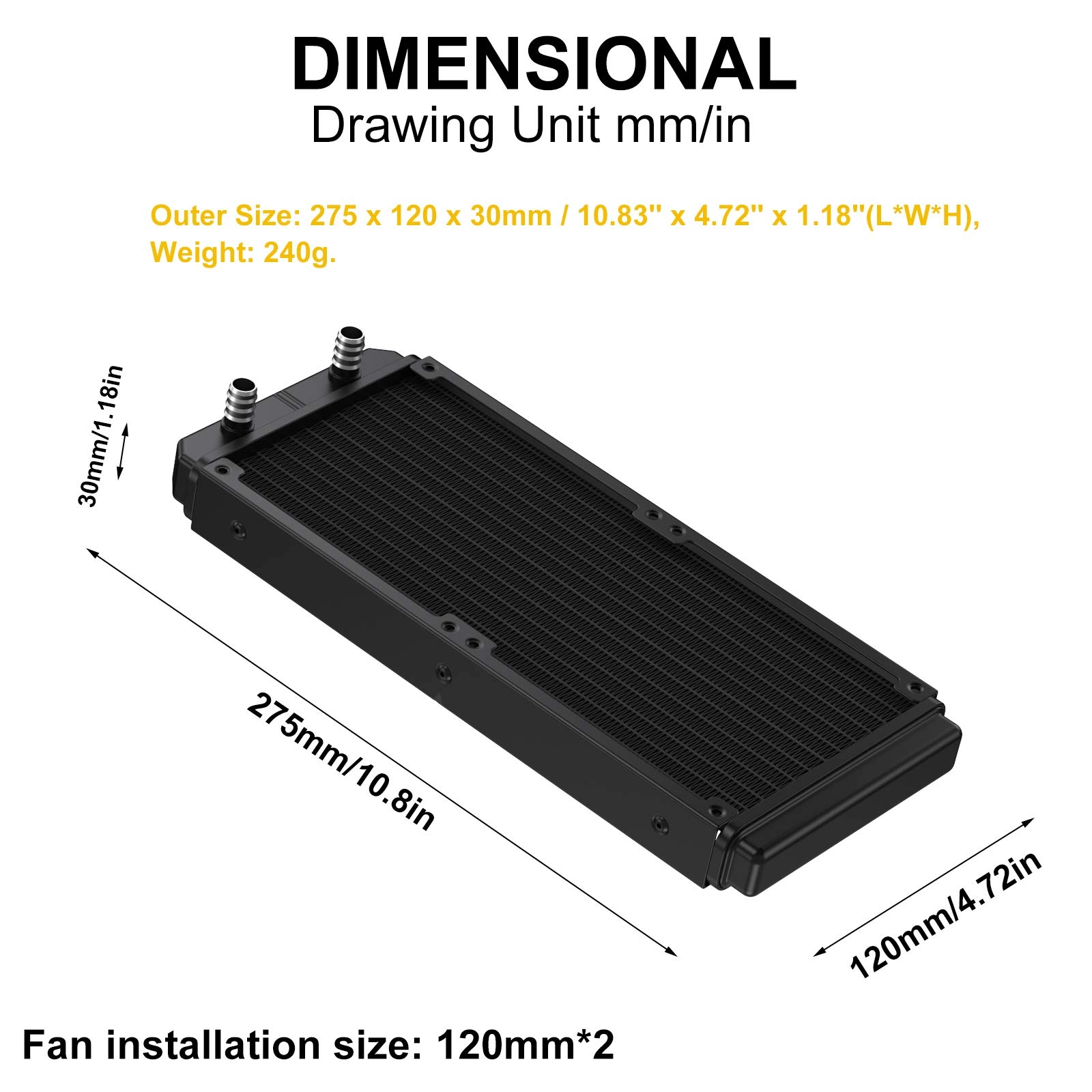 Water Cooling Radiator - 240mm 12 Pipe