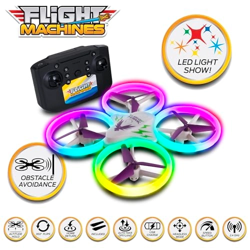 Fight Machines LightHawk Quadcopter - Altitude Hold Obstacle Avoidance LED Light Show