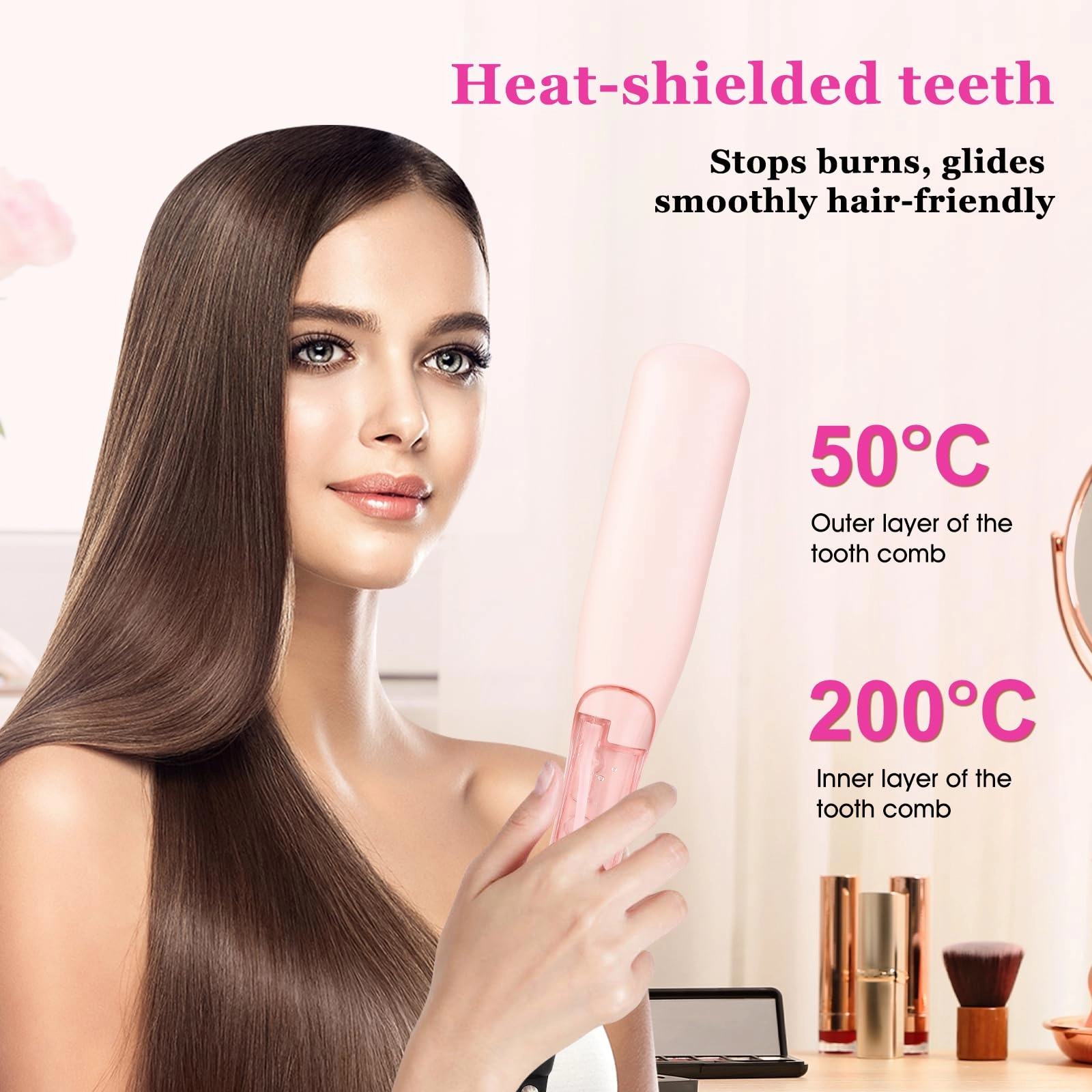 Steam Straightener Brush - 5 Settings 150-210℃ White