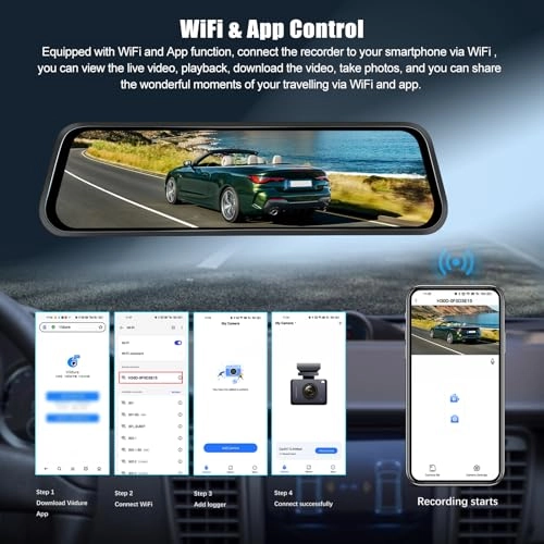 9.66 Inch IPS Touchscreen Mirror Dash Cam - 4K