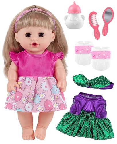 GAGAKU Baby Doll - 12 inch vinyl PVC Black Curly Hair 2 outfits Ages 3+