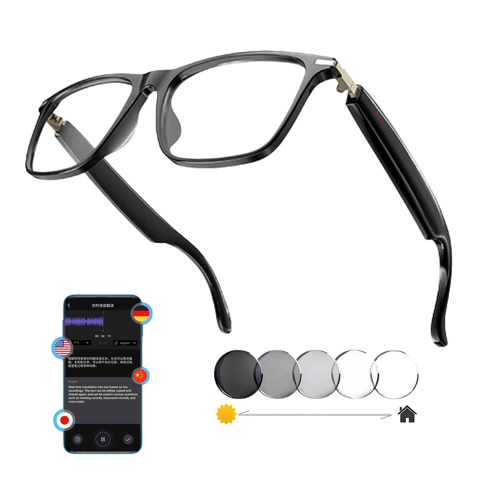 MNVOEQ AI Glasses - Bluetooth 138+ Translation