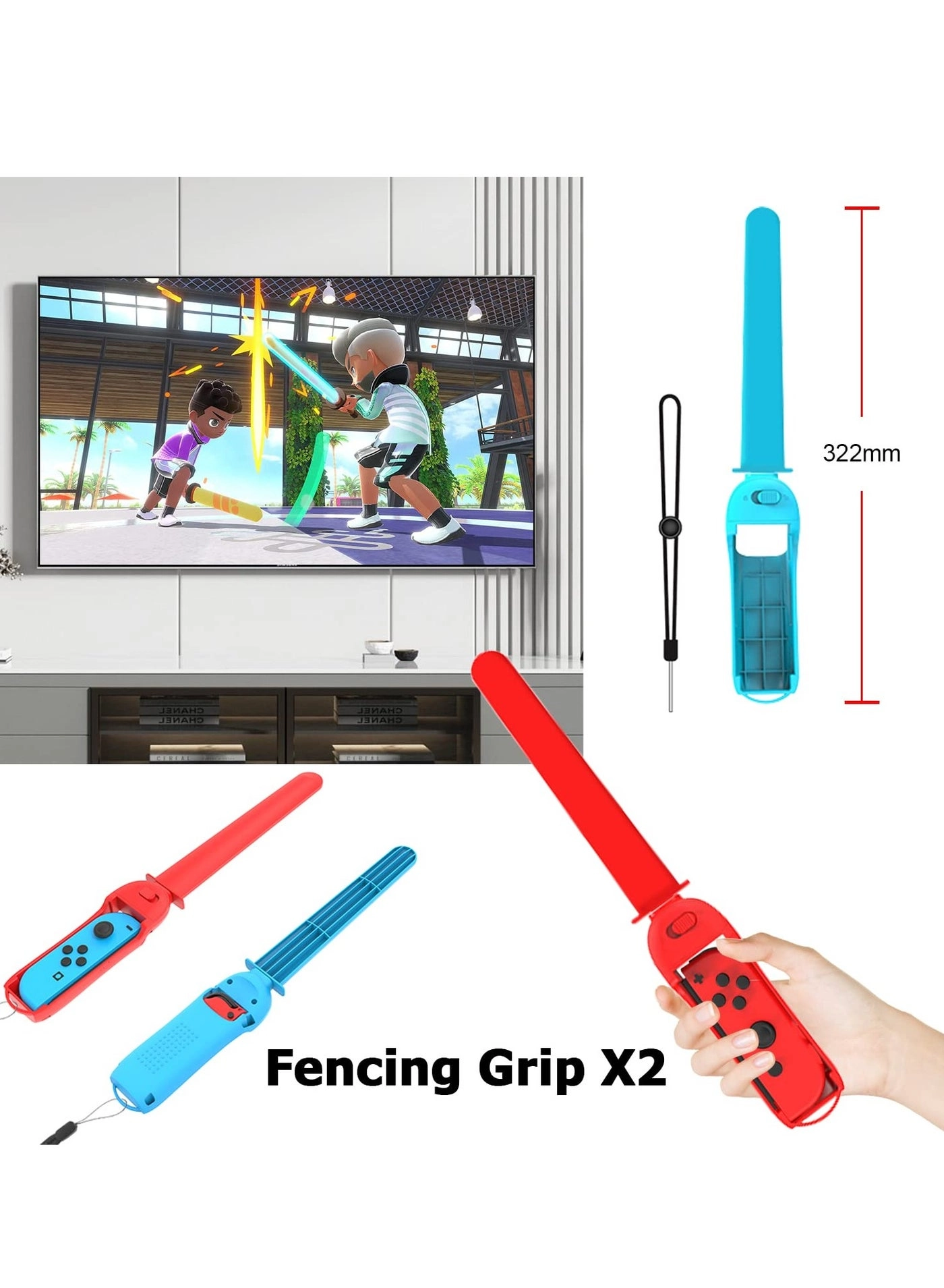 Tennis Racket + Controller Grips + Racing Wheel + Golf Club + Drum Stick + Fishing Rod - Nintendo Switch