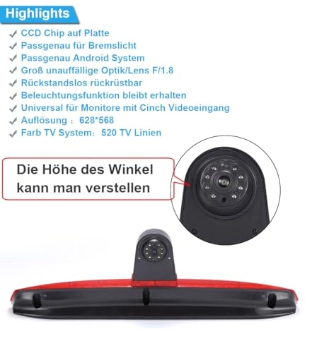 Rear View Mirror Monitor - 4.3 Inch Wired + Brake Light Camera - 1280 x 720 Night vision