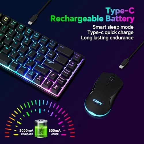 60% Wireless Gaming Keyboard + Wireless Gaming Mouse - 2.4G Wireless