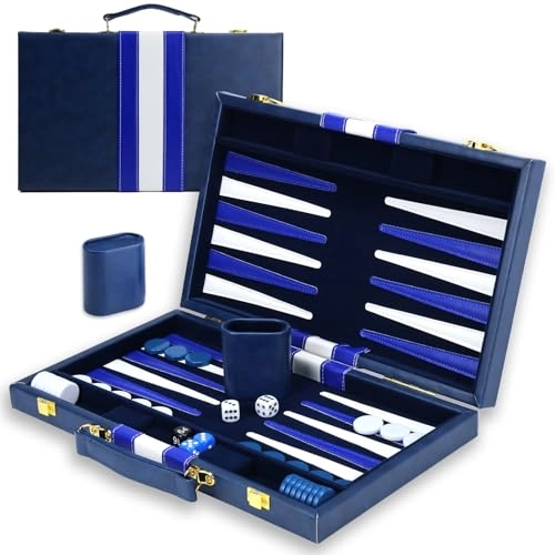 Backgammon Set - Artificial Leather Case Blue
