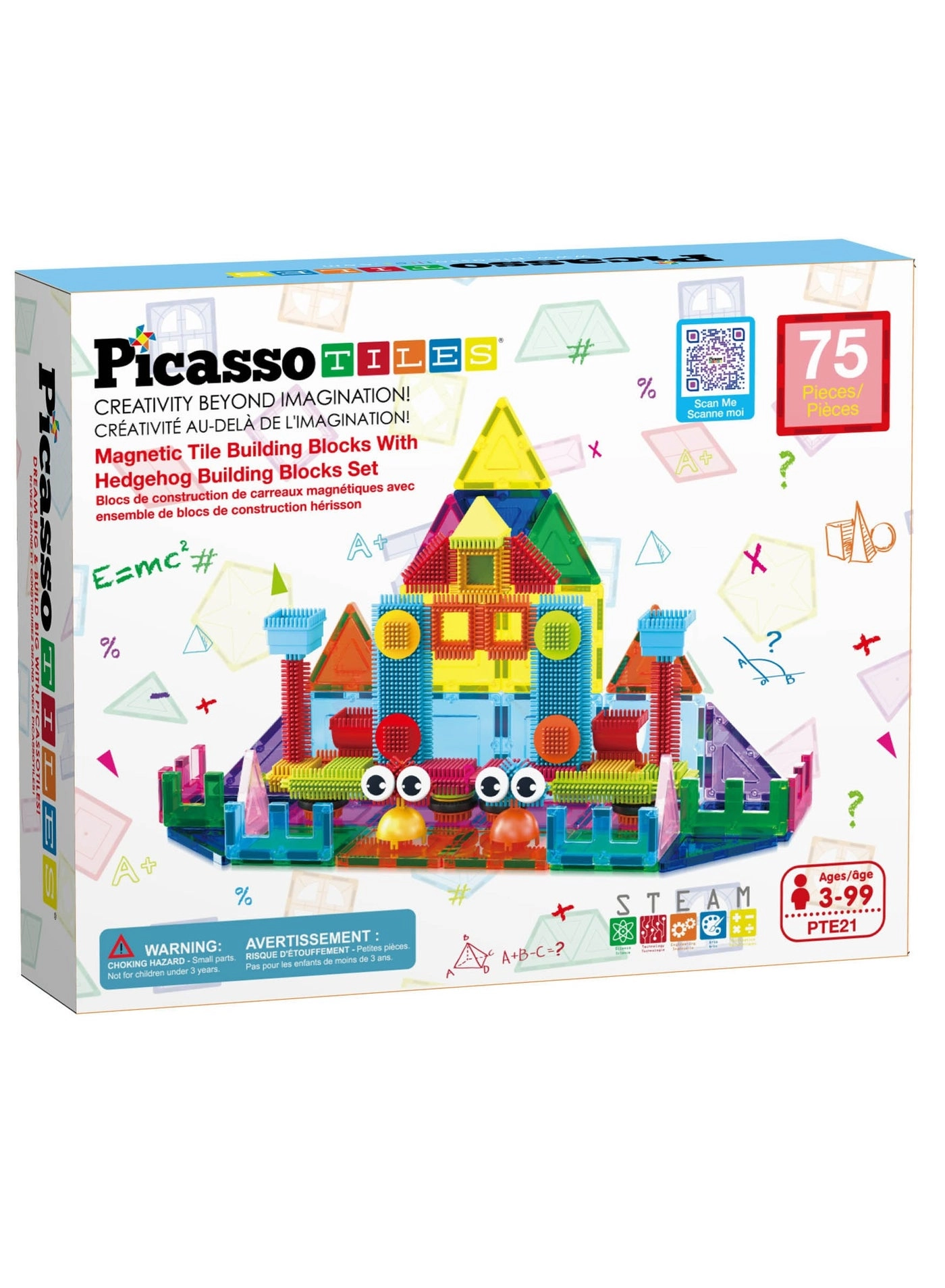 Magnetic Tiles and Soft Hedgehog Building Block Set - 75 pcs