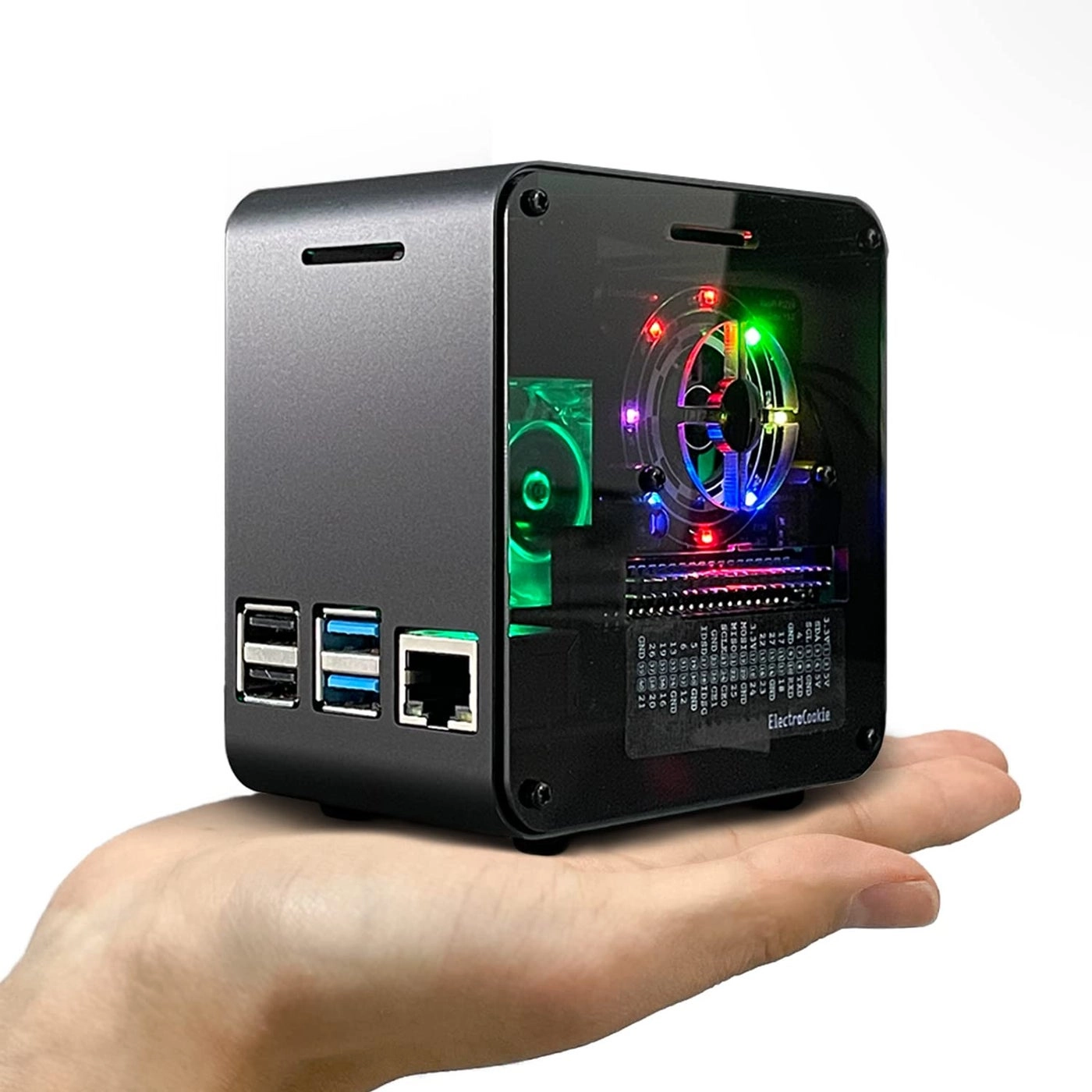 ElectroCookie Raspberry Pi 4 Case - Aluminum Mini Tower 4000rpm Fan RGB Mood Light