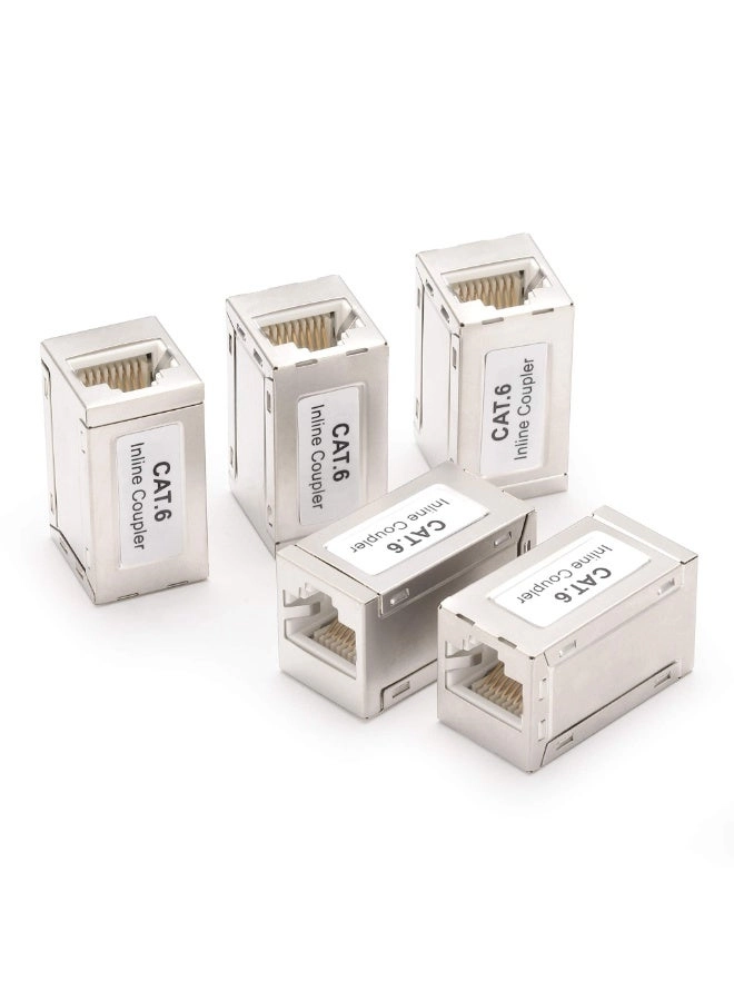 fantasize RJ45 Coupler - 5pcs Shielded Female to Female Cat7/ Cat6/ Cat5e Silver