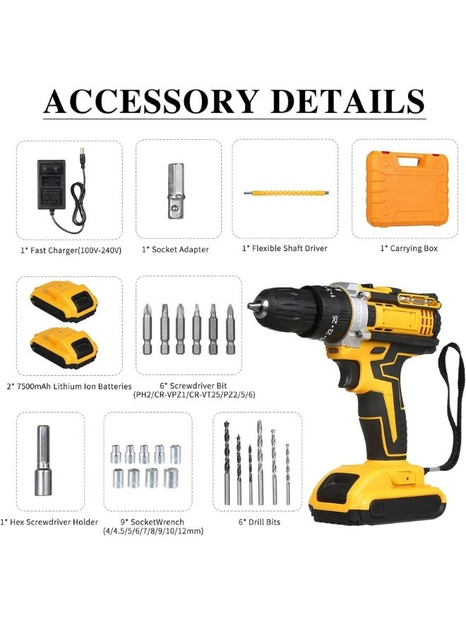 Cordless Drill Driver - 48V 2x21V 7500mAh Kit