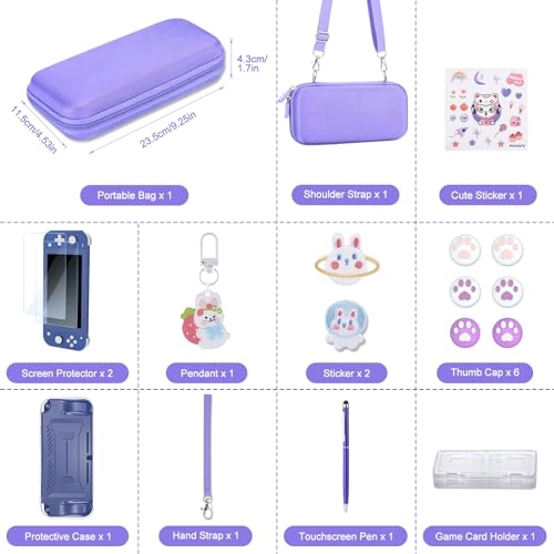 Switch Lite Carrying Case + Switch Game Case + Switch Lite Screen Protector + Switch Thumb Grips