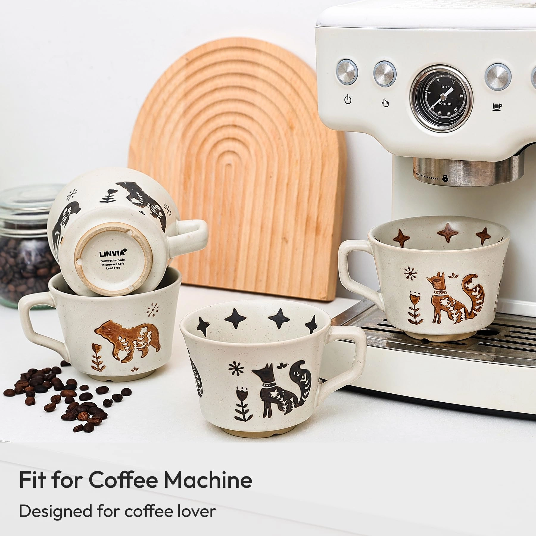 Fox and Bear Ceramic Coffee Mug - 4 pcs