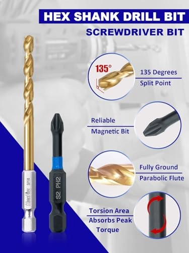 Impact Screwdriver Bit Set - 48pcs HSS Titanium Coated Hex
