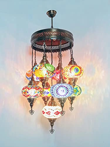 Turkish Mosaic Chandelier - 9 Large Mosaic Globes Hanging