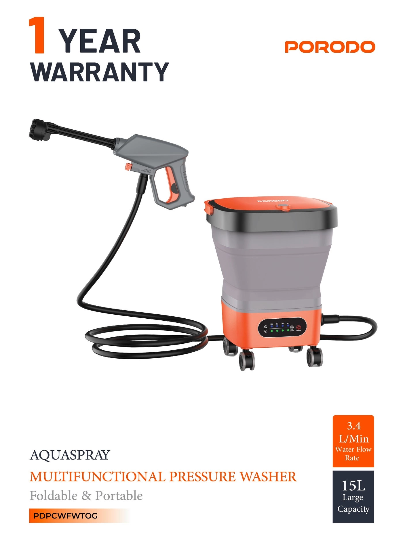 Porodo PDPCWFWTOG - 15L 3000mAh 260W