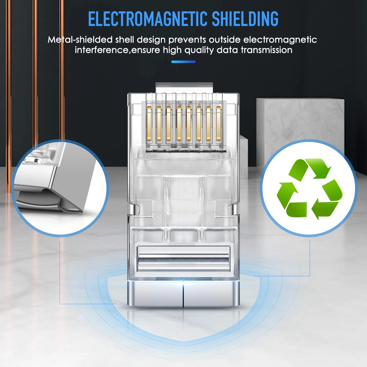Shielded RJ45 CAT5 CAT6 Pass Through Connectors - Gold Plated 8P8C