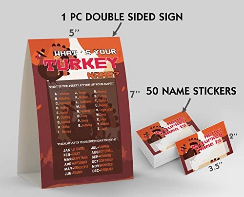 What's Your Turkey Name Game - 50 name tag stickers and one sign