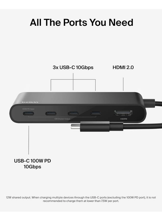 5-In-1 USB-C Multiport Hub Adapter - 4K 60Hz 100W PD