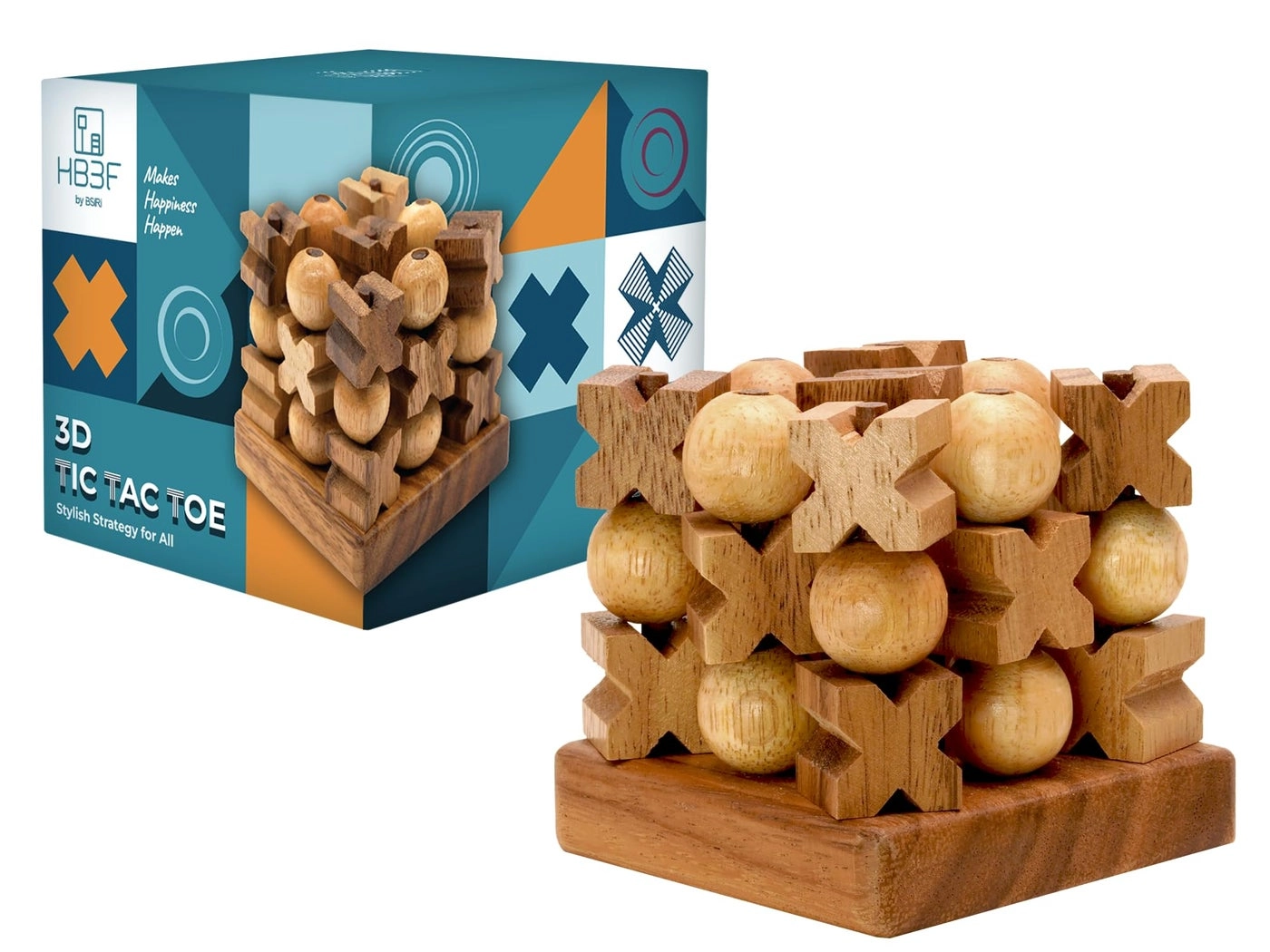 BSIRI Tic Tac Toe - 3D Wooden Brown