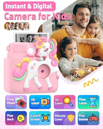 instant print camera for kids - 1080P 8MP