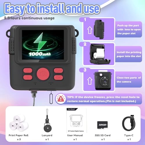 Instant Print Camera - 1080P 2.4 inch