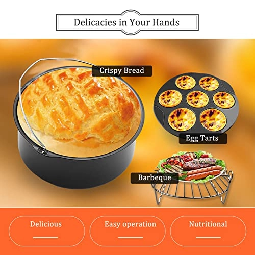 cake baking barrel + pizza pan + air fryer liners + silicone mat + cupcake pan + skewer rack + skewers + toast rack + metal holder + oil brush + plate gripper + silicone molds + silicone gloves - Stainless steel + silicone 12pcs/set