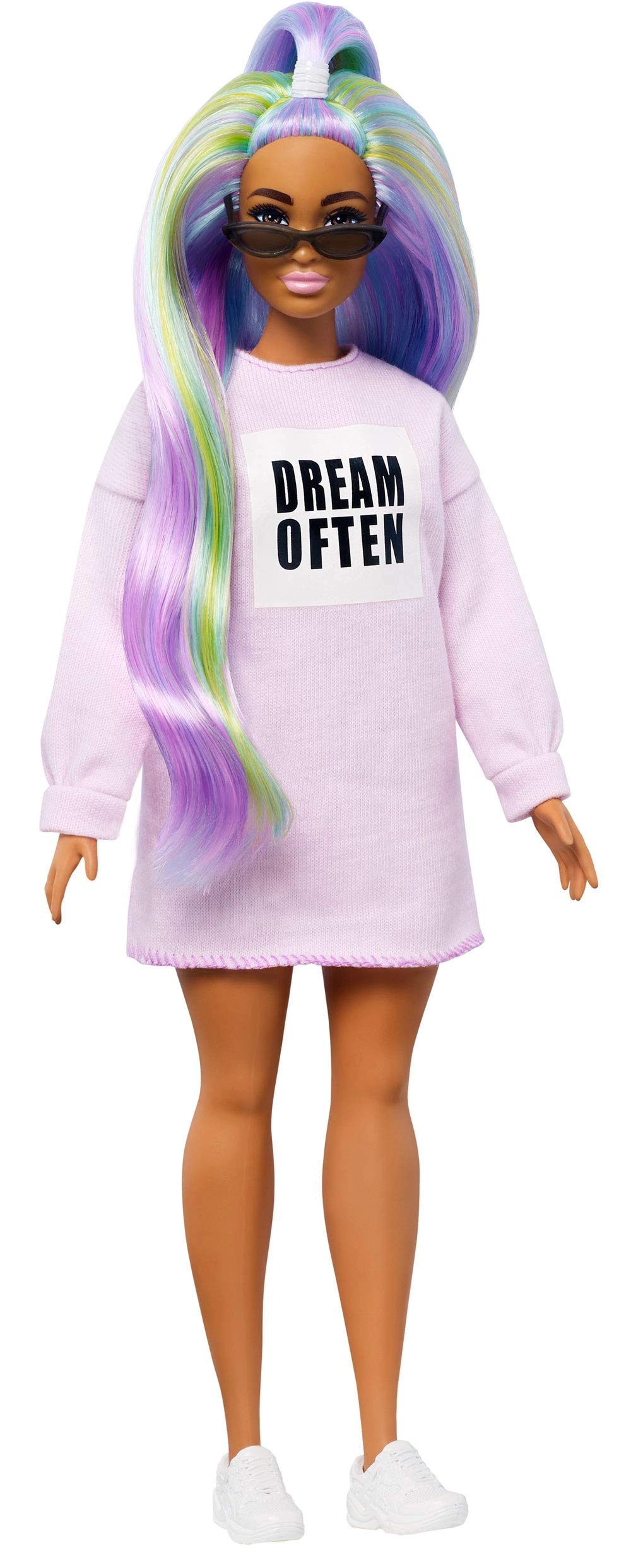 Barbie Fashionistas - #136 Long Rainbow Hair Sweatshirt Dress Ages 3+
