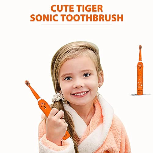 Kids Sonic Toothbrush - Rechargeable 2 Minutes Timer 4 Brush Heads