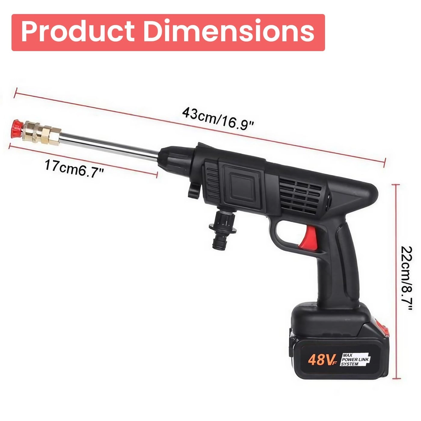 High Pressure Washer - 48V Dual 12000 mAh Battery 5M Hose