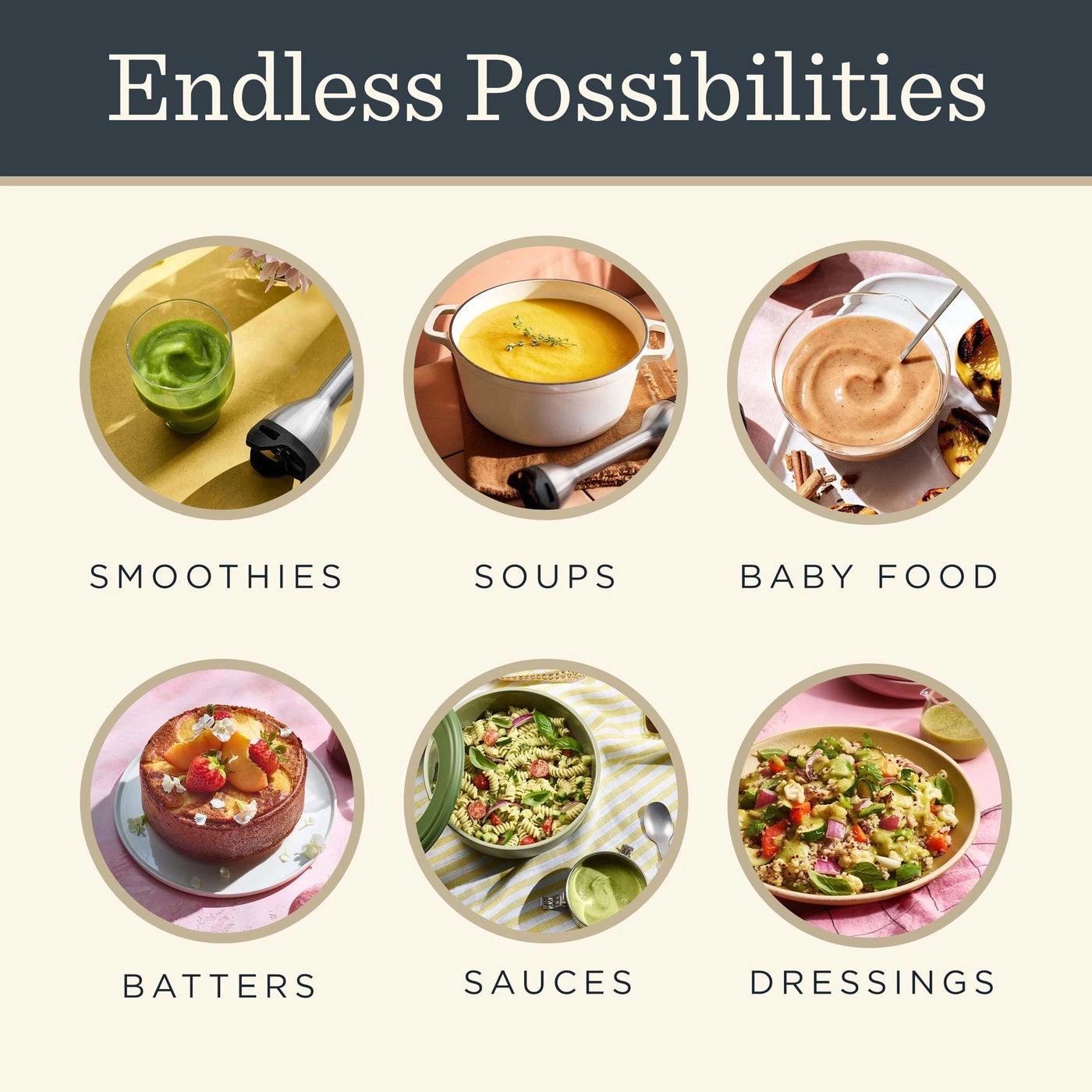 Immersion Blender 3 piece set - Whisk Attachment Storage Case 5 Speeds