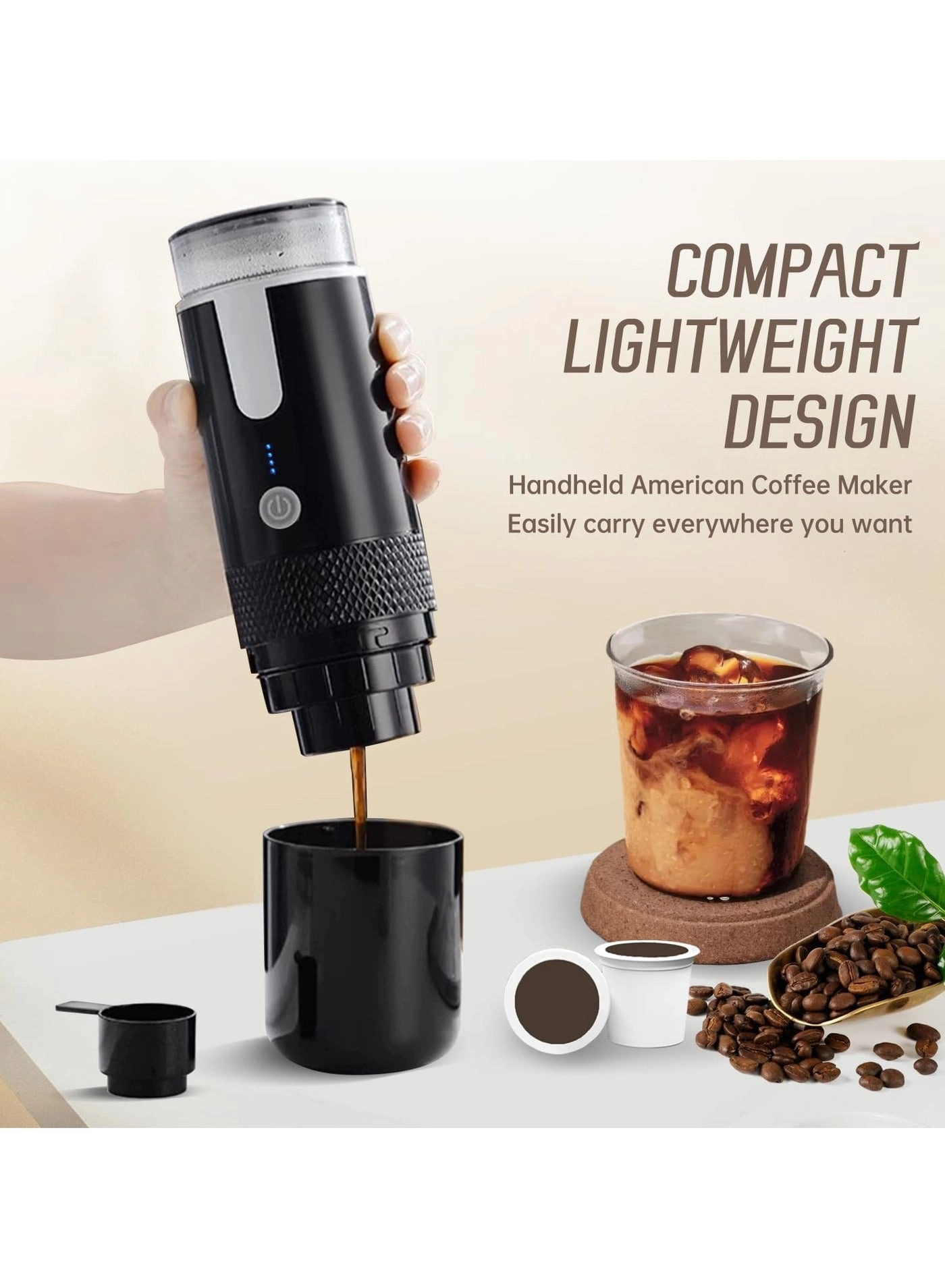 Portable Coffee Maker - 170ml Rechargeable Type-C Capsule & Ground Compatible