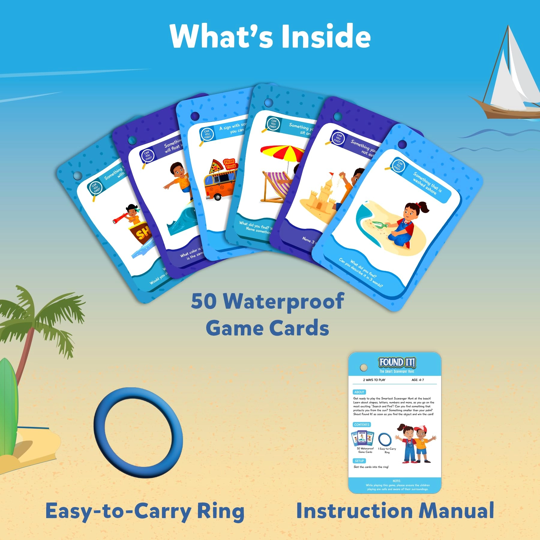 Found It Beach - Scavenger Hunt Card Game 50 Waterproof Cards