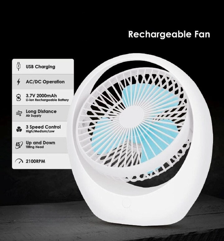 Multifunction Rechargeable Table Fan - 6-Inch USB Charging 3-Speed