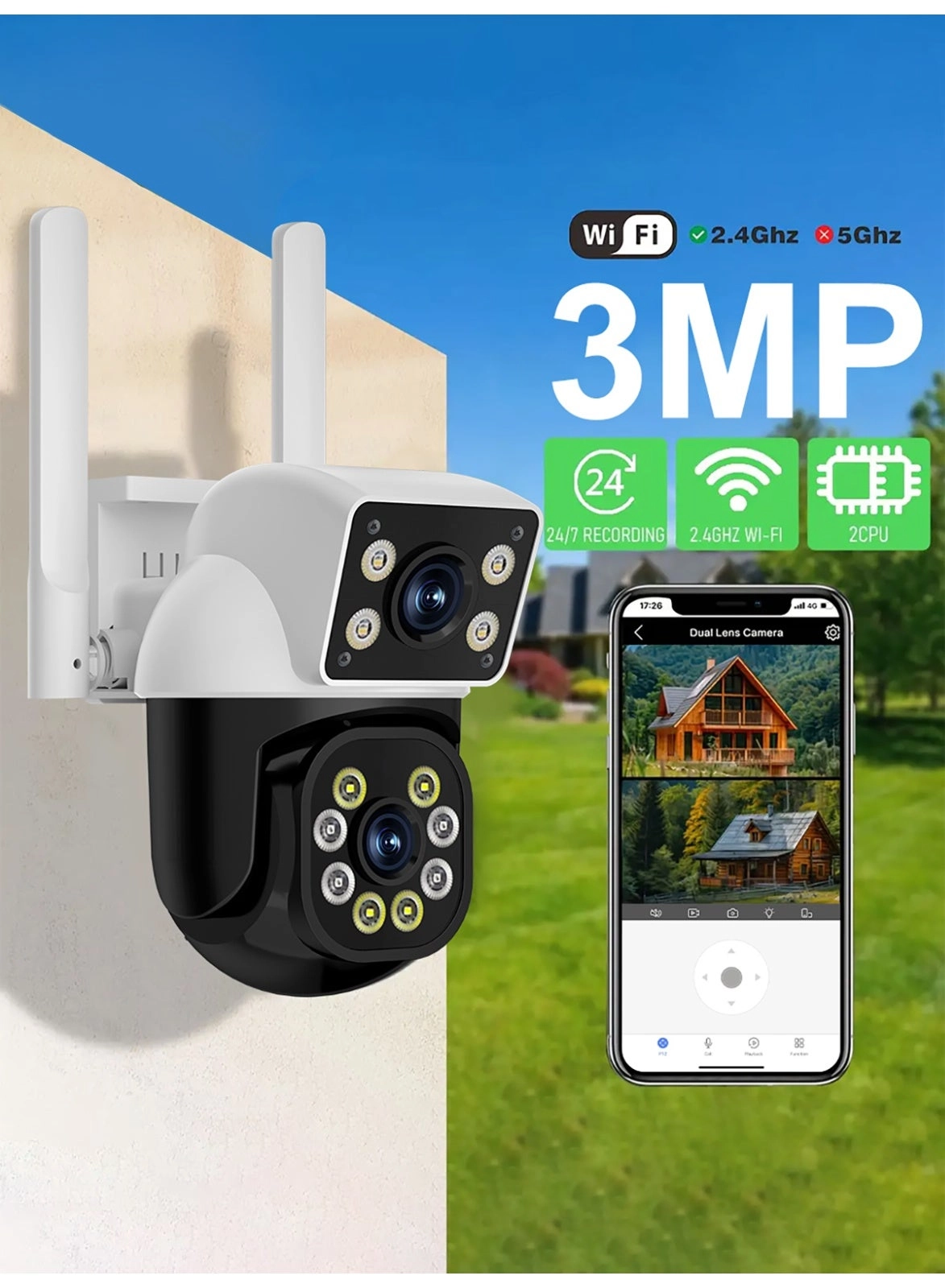 Dual-Lens Wireless Security Camera 2K