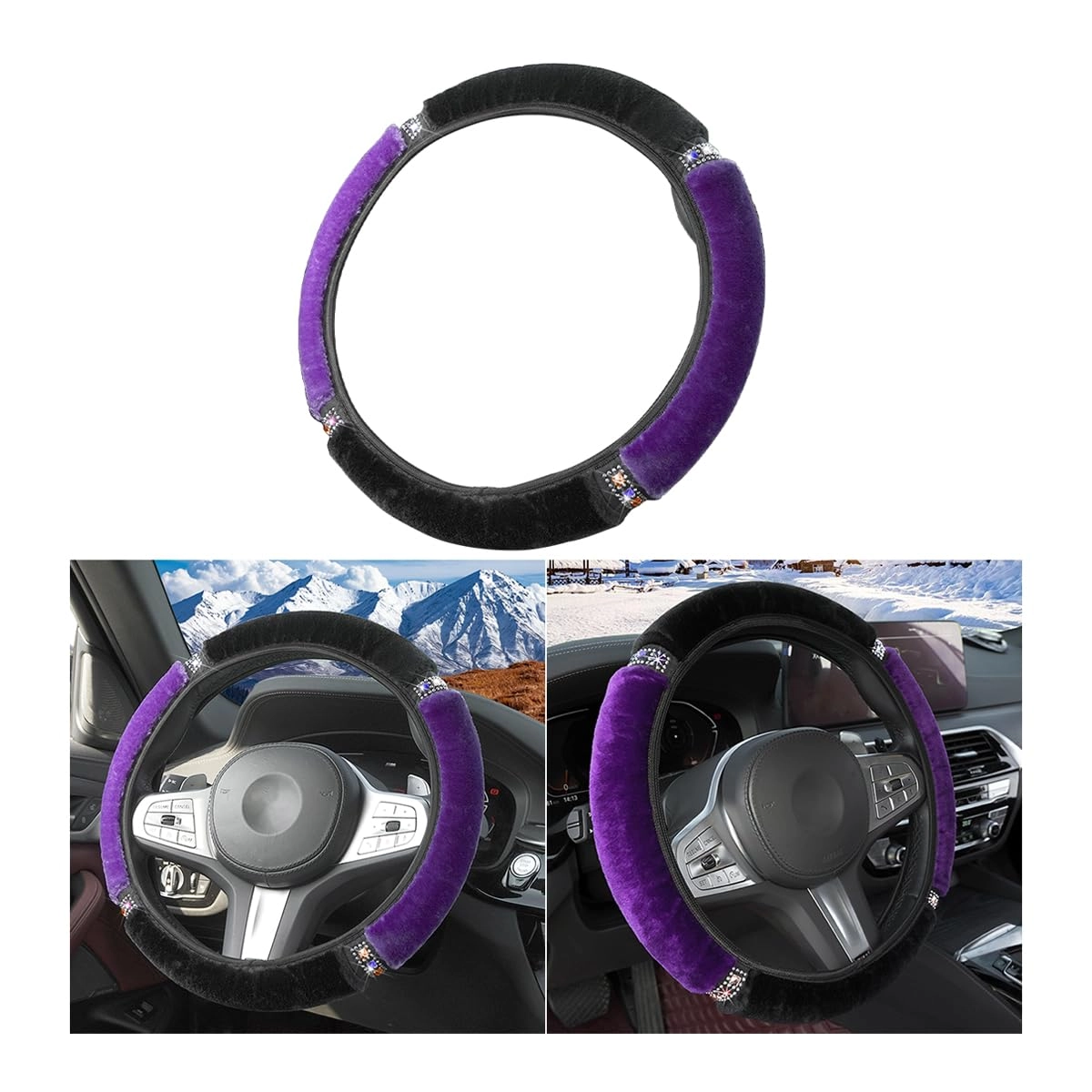 HZEL Car Steering Wheel Cover - 14.96 Inches Fluffy/Rhinestone Brown