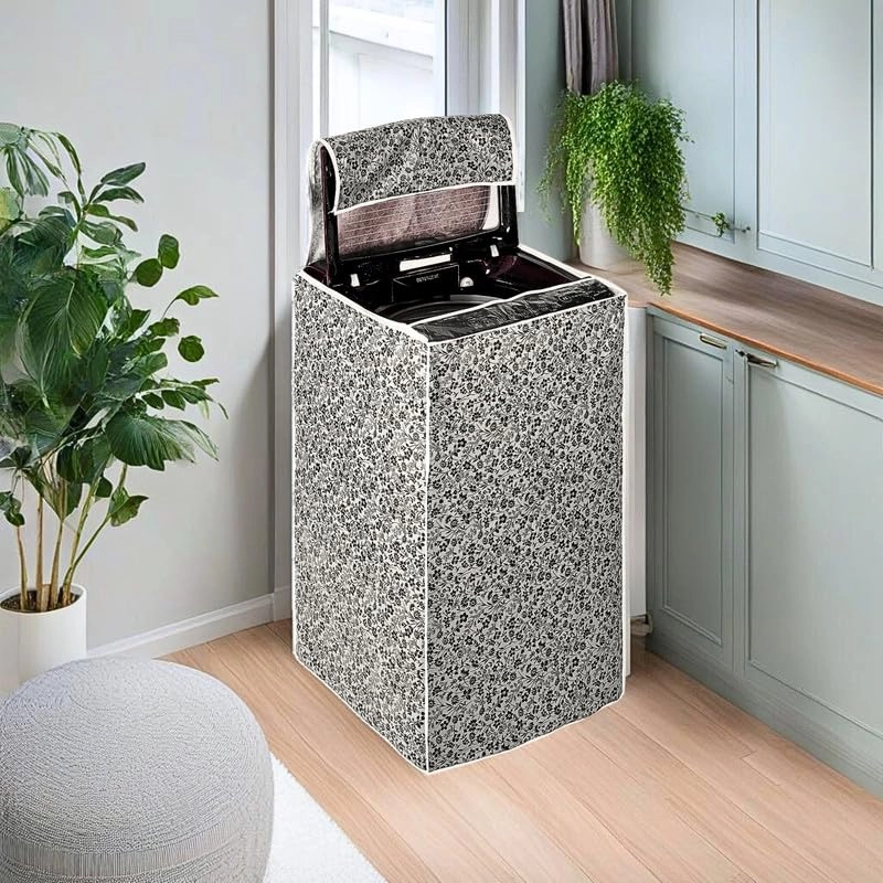 Top Load Washing Machine Cover - Compatible for LG 7.2 Kg 7.5 Kg 55cms X 55cms X 85cms Black & Grey