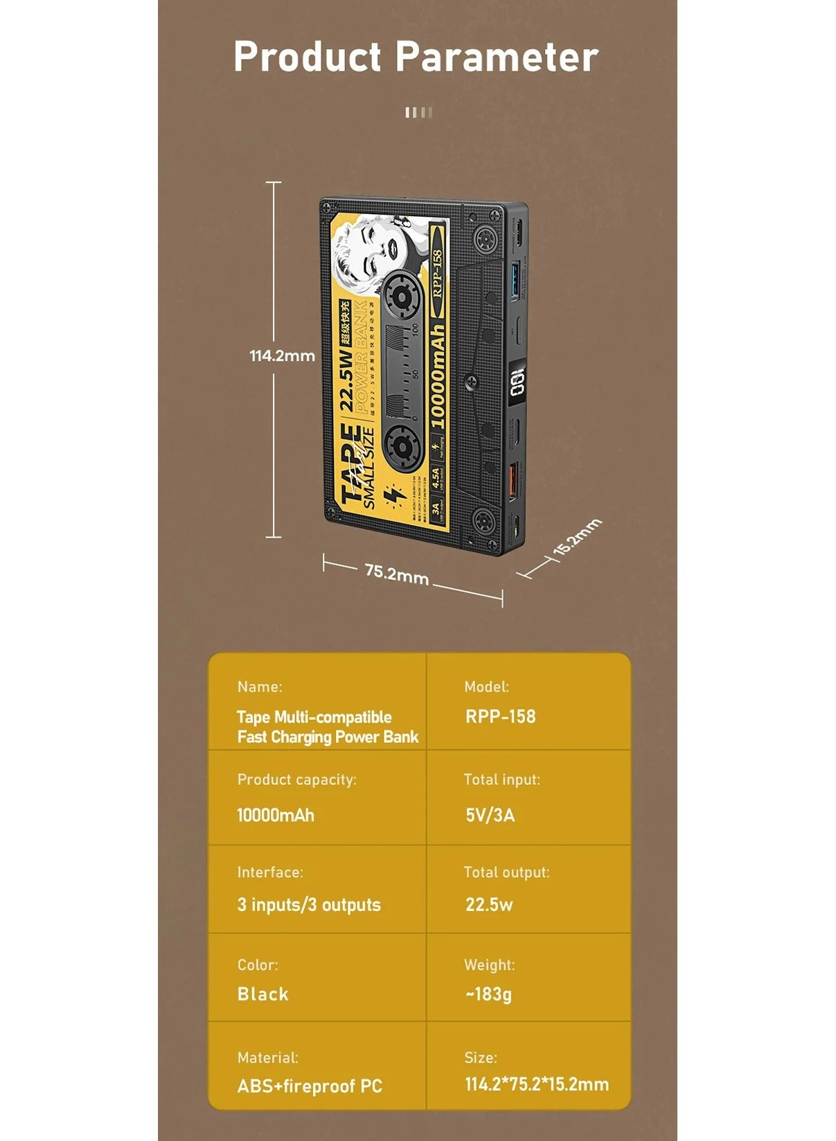 RPP-158 - 10000mAh 30W USB*2 Type-c*1