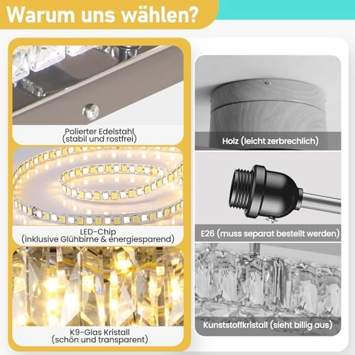 LED Square Crystal Chandelier - 2700K-6500K Dimmable