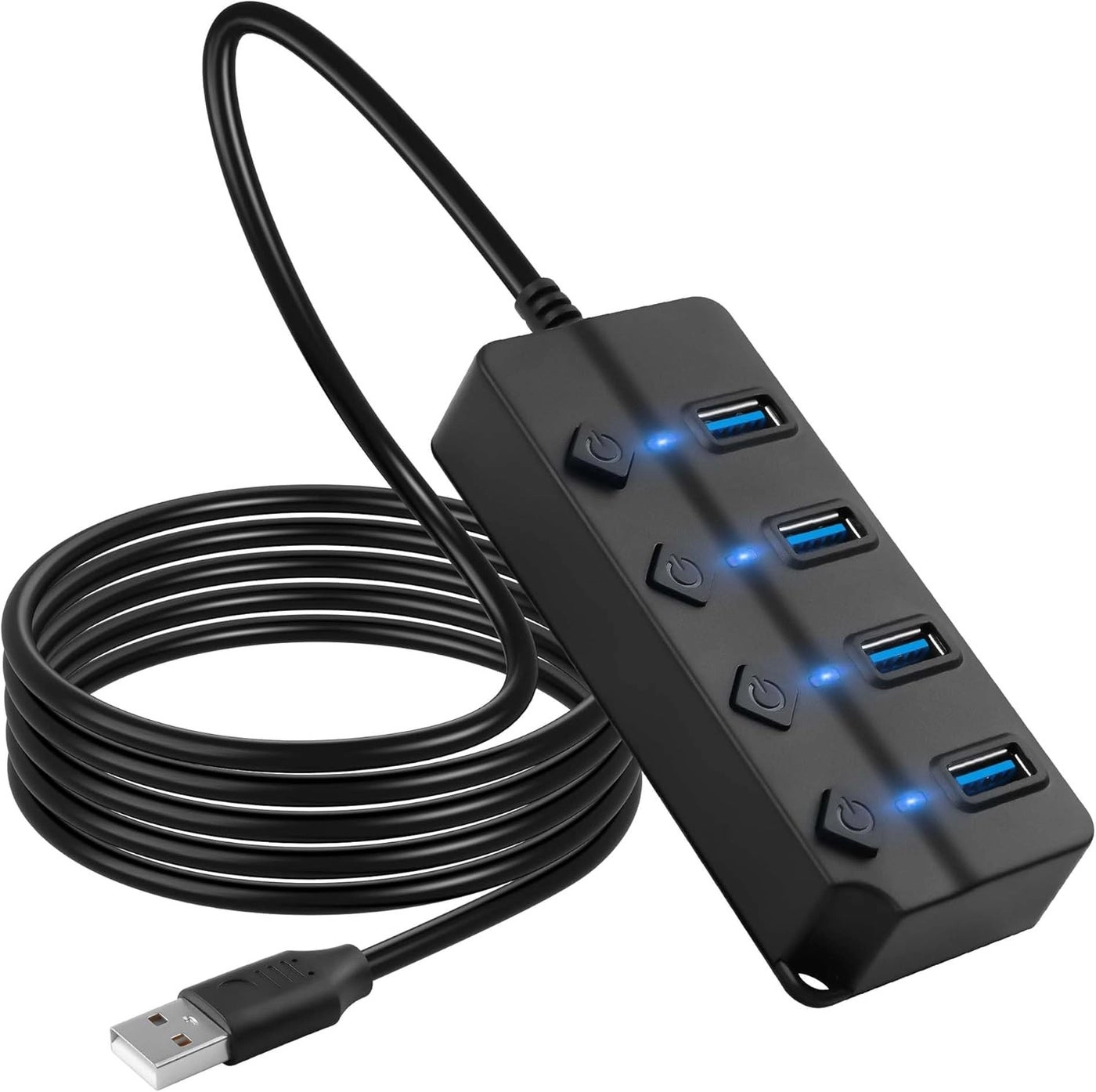 CERRXIAN 4Port USB Hub - USB2.0 Individual On/Off LED Switches