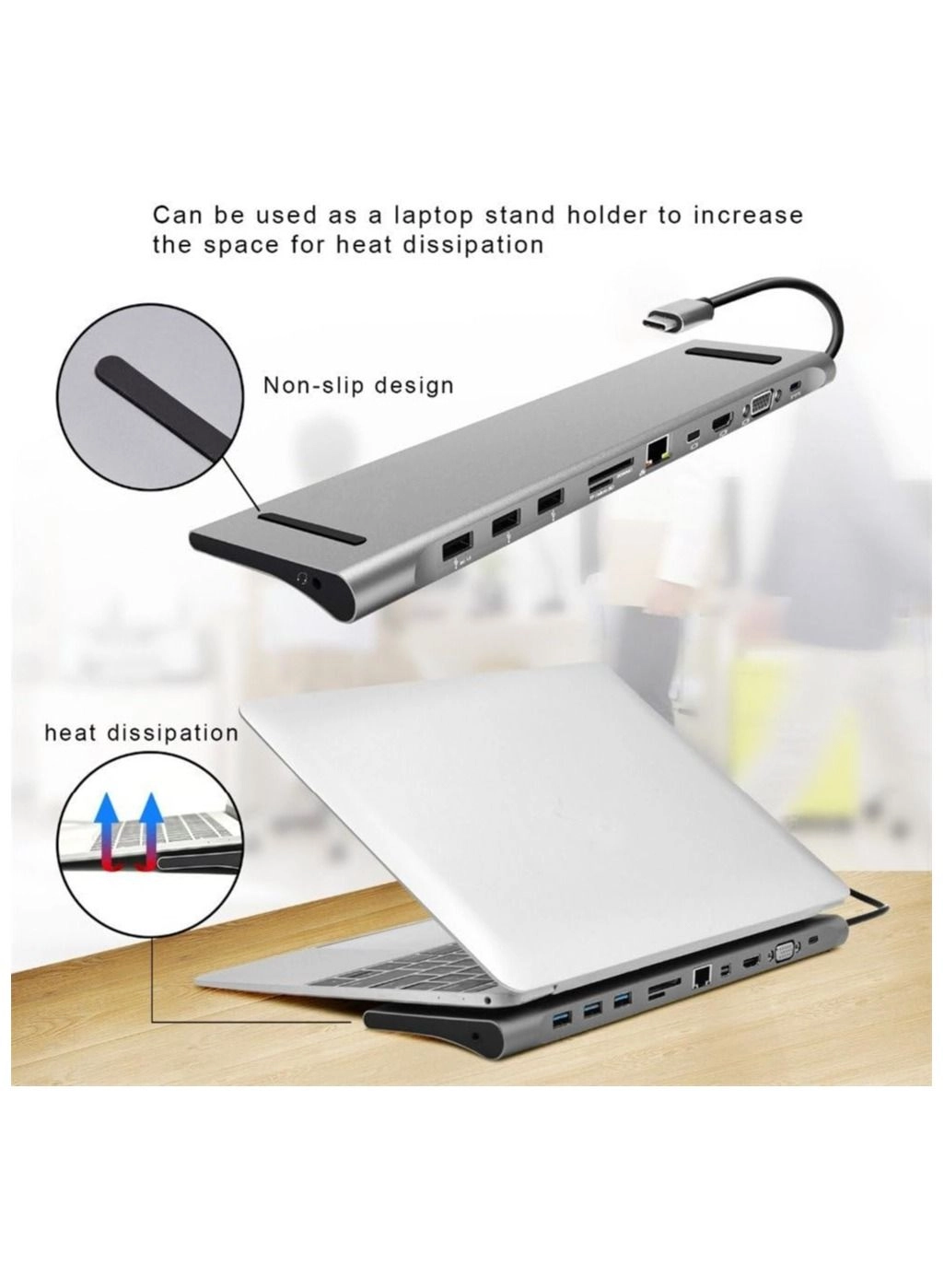 USB C Multi function Docking Station - 14 In 1 grey