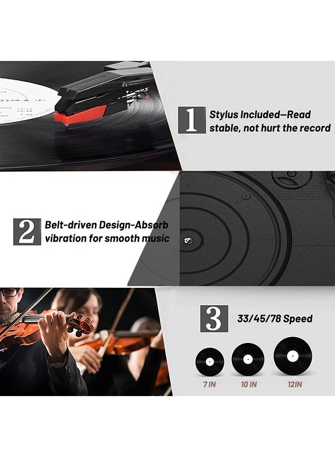 Vinyl Record Player - Bluetooth 2 Stereo Speakers 3 Speed