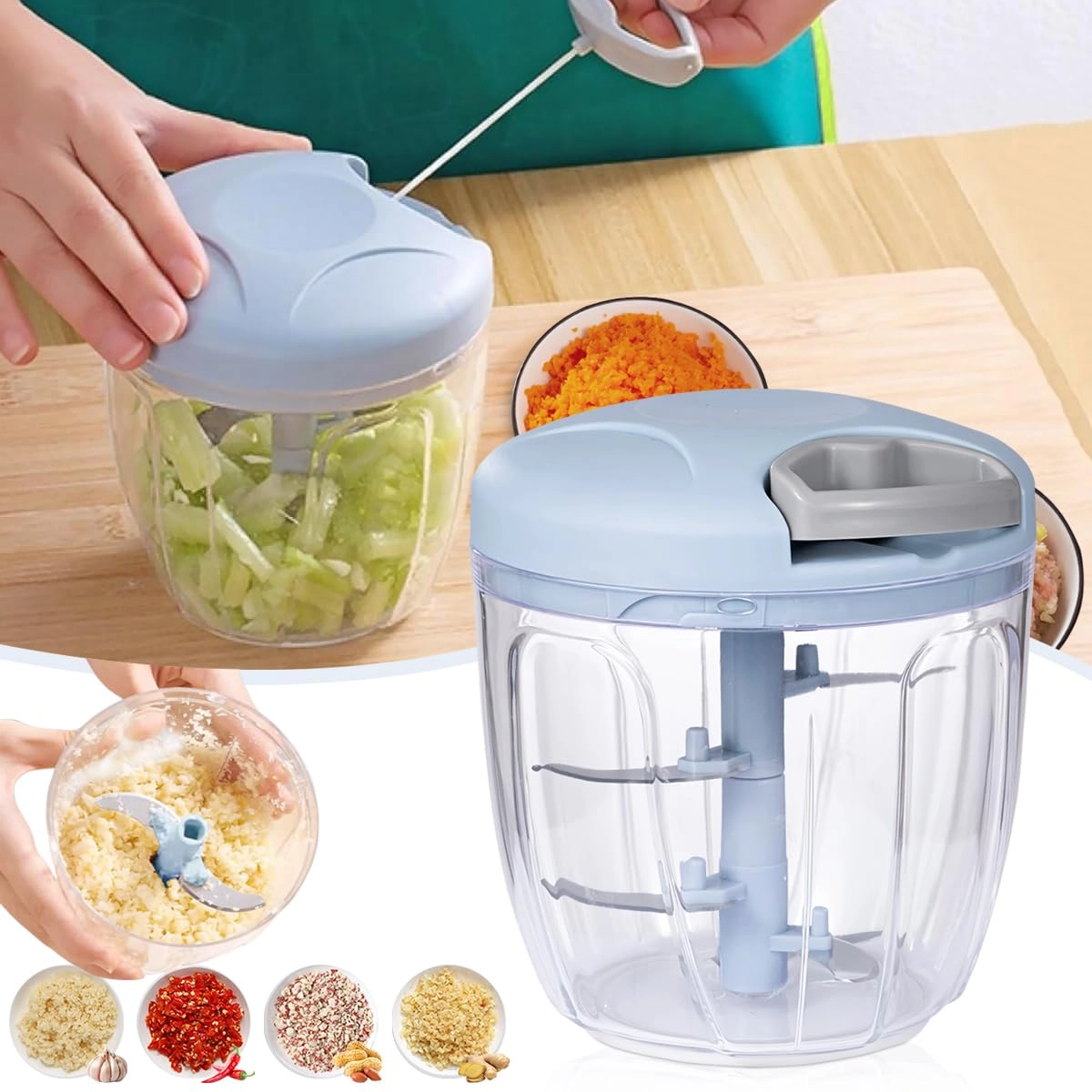 NIUAWASA Manual Chopper - 900 ml 3 blades