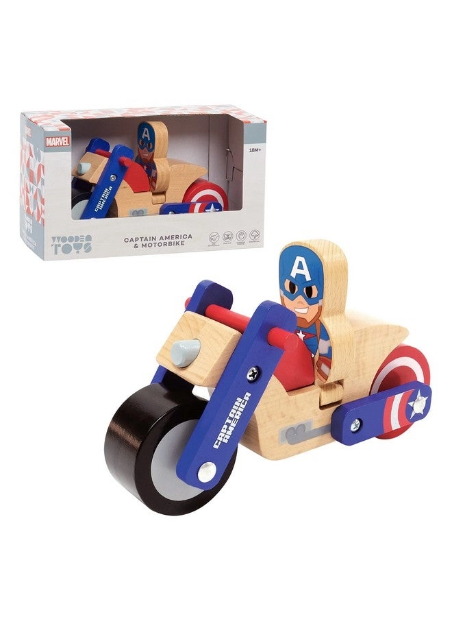 Just Play Disney Wooden Toys - Captain America + Motorcycle