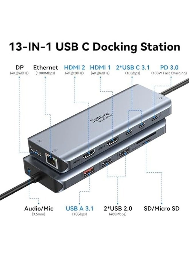 13-in-1 Docking Station - Dual 4K 100W Power Delivery