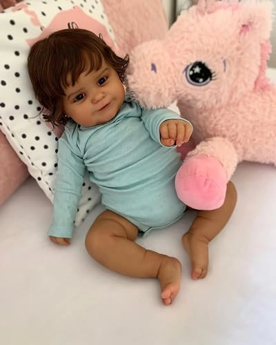 Reborn Baby Doll - 24 inch Dark Brown Skin Hand-rooted fiber hair Ages 3+