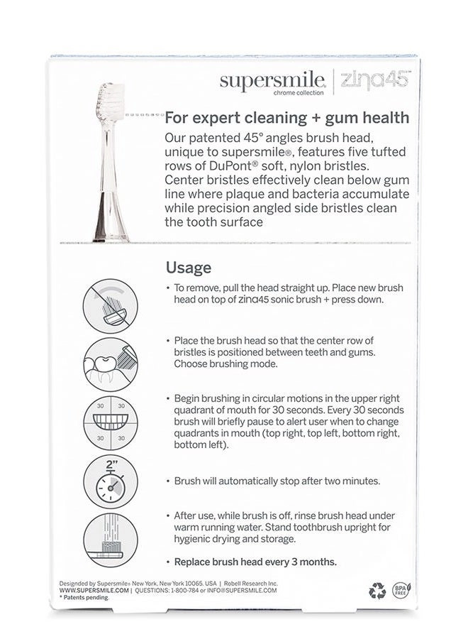Zina45 Brush Head - Silver Pack of 2