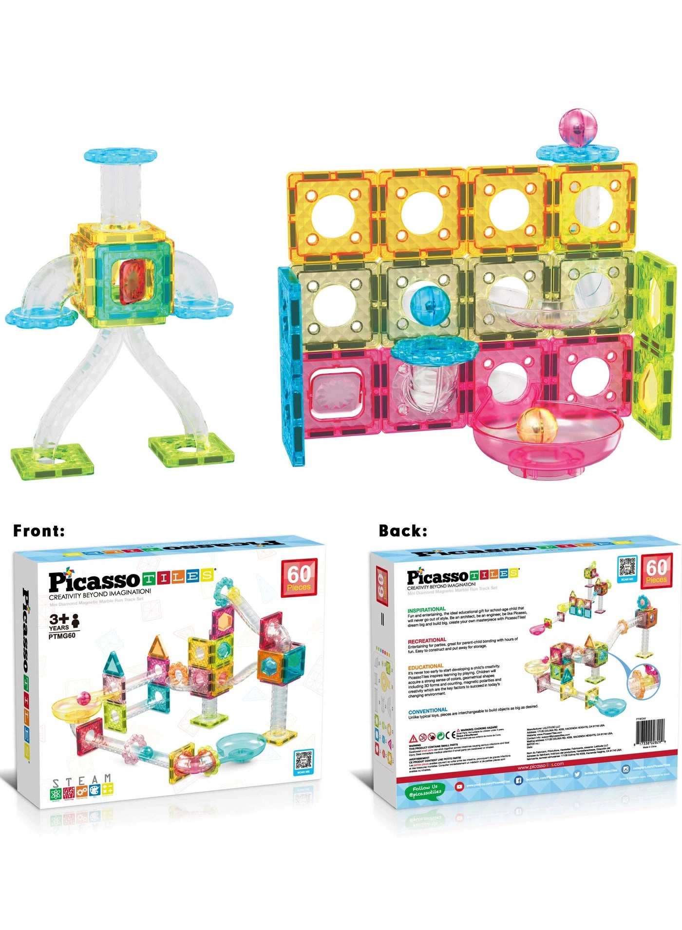 Magnetic Mini Diamond Marble Run Track - 60 pcs